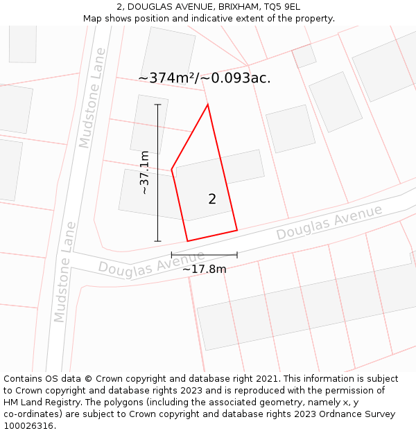 2, DOUGLAS AVENUE, BRIXHAM, TQ5 9EL: Plot and title map