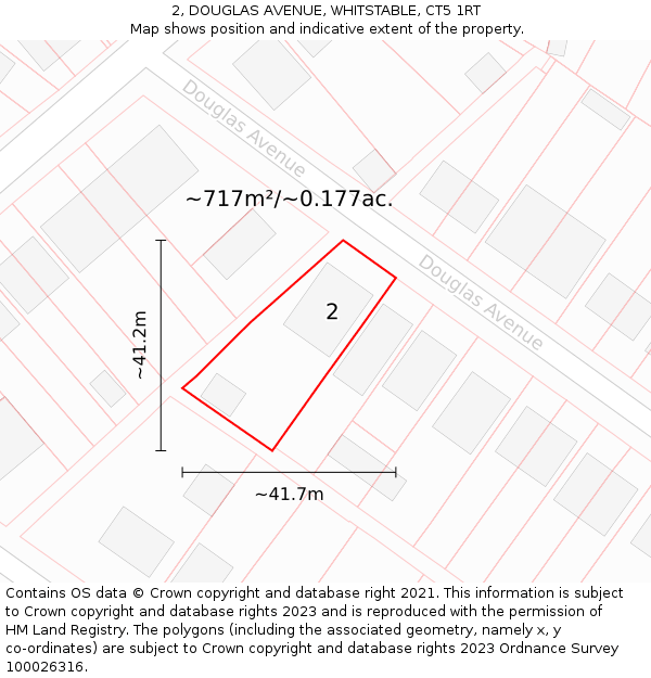 2, DOUGLAS AVENUE, WHITSTABLE, CT5 1RT: Plot and title map