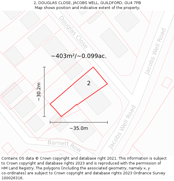 2, DOUGLAS CLOSE, JACOBS WELL, GUILDFORD, GU4 7PB: Plot and title map