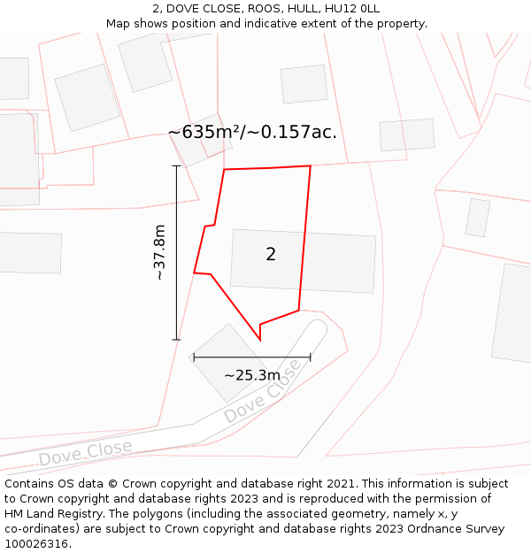 2, DOVE CLOSE, ROOS, HULL, HU12 0LL: Plot and title map