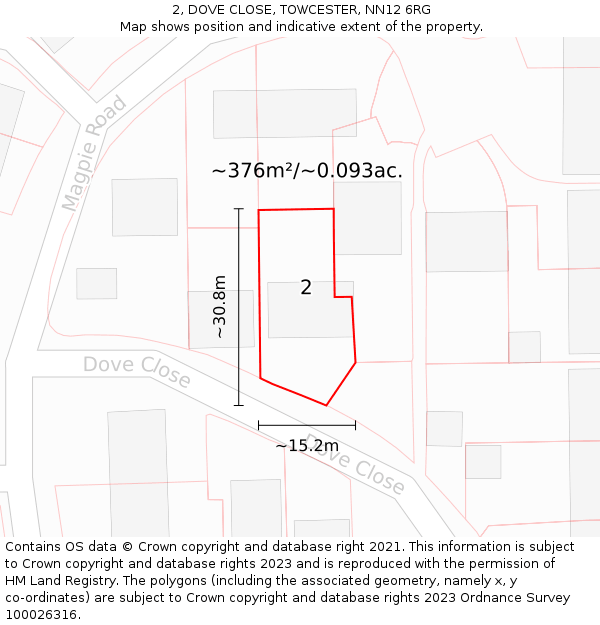 2, DOVE CLOSE, TOWCESTER, NN12 6RG: Plot and title map