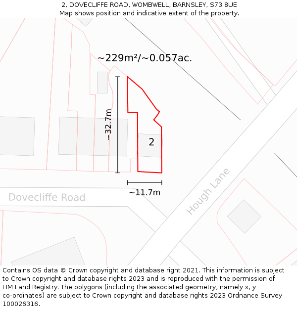 2, DOVECLIFFE ROAD, WOMBWELL, BARNSLEY, S73 8UE: Plot and title map