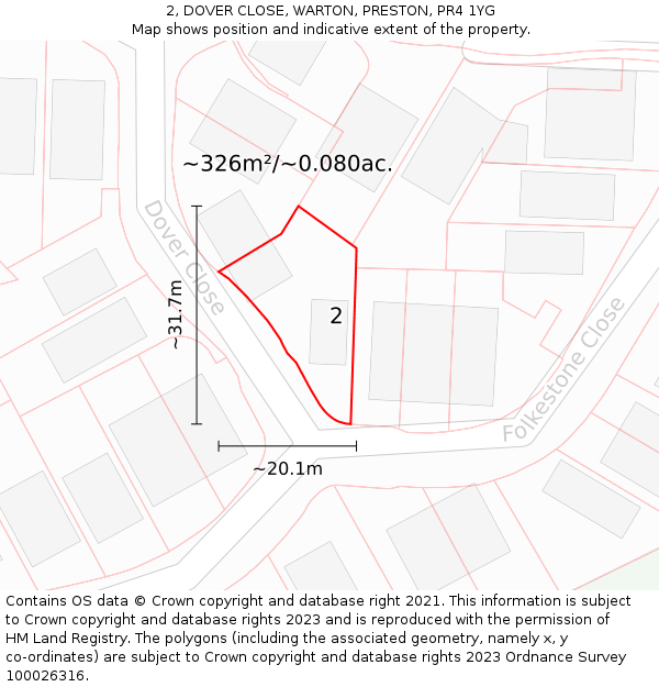 2, DOVER CLOSE, WARTON, PRESTON, PR4 1YG: Plot and title map