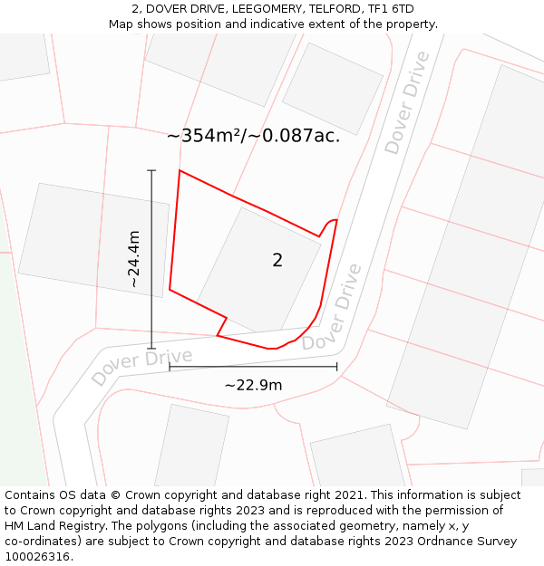 2, DOVER DRIVE, LEEGOMERY, TELFORD, TF1 6TD: Plot and title map