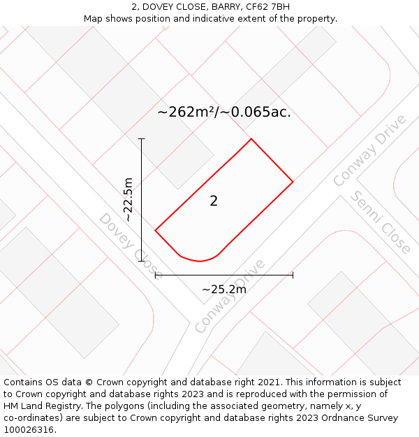 2, DOVEY CLOSE, BARRY, CF62 7BH: Plot and title map