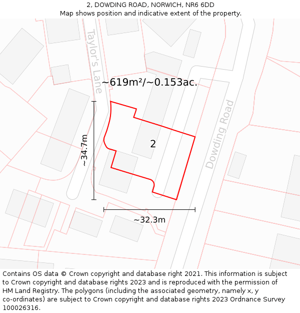 2, DOWDING ROAD, NORWICH, NR6 6DD: Plot and title map