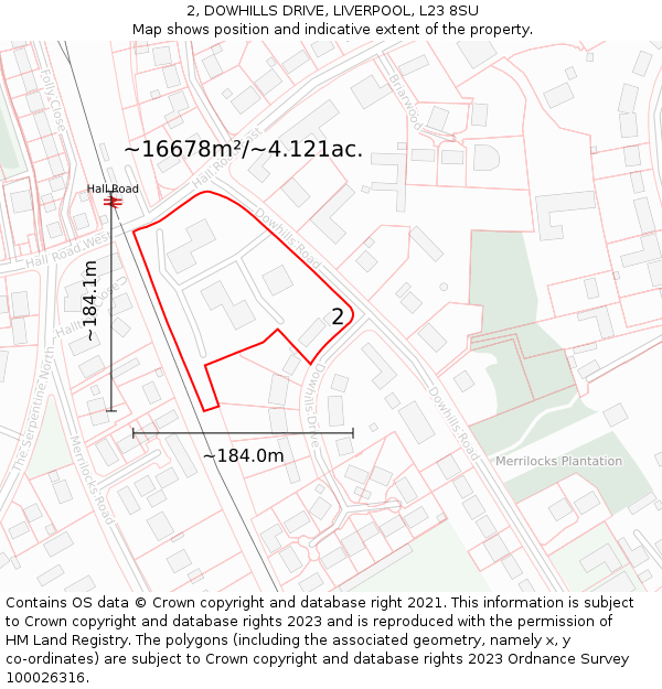 2, DOWHILLS DRIVE, LIVERPOOL, L23 8SU: Plot and title map
