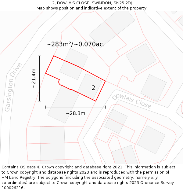 2, DOWLAIS CLOSE, SWINDON, SN25 2DJ: Plot and title map