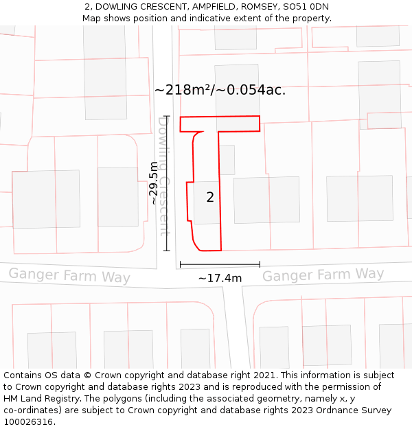 2, DOWLING CRESCENT, AMPFIELD, ROMSEY, SO51 0DN: Plot and title map