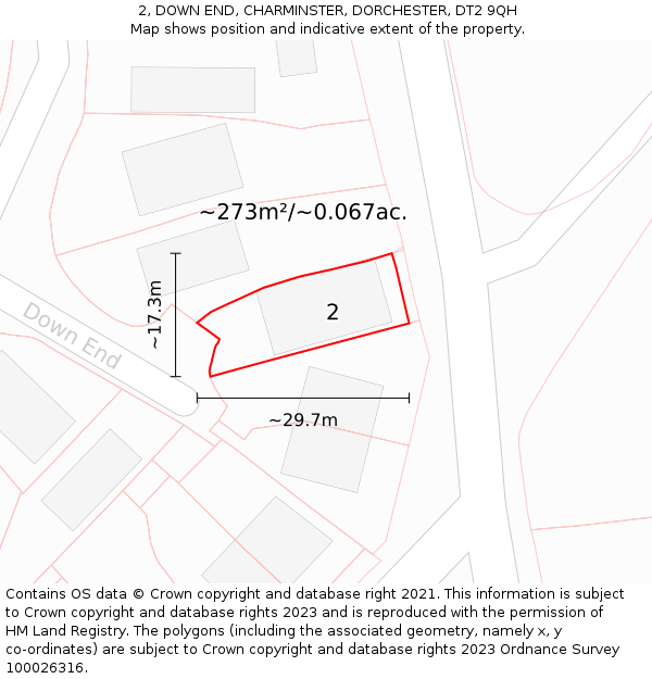2, DOWN END, CHARMINSTER, DORCHESTER, DT2 9QH: Plot and title map