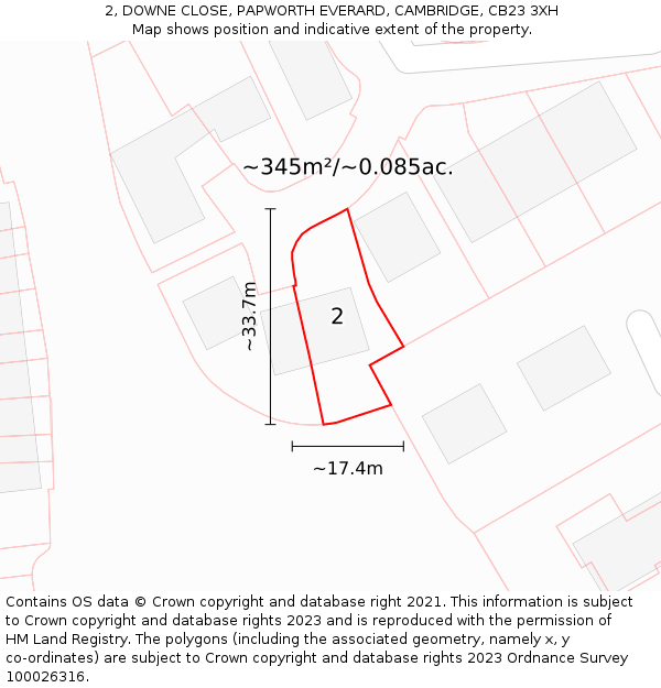 2, DOWNE CLOSE, PAPWORTH EVERARD, CAMBRIDGE, CB23 3XH: Plot and title map