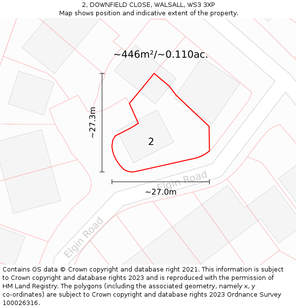 2, DOWNFIELD CLOSE, WALSALL, WS3 3XP: Plot and title map