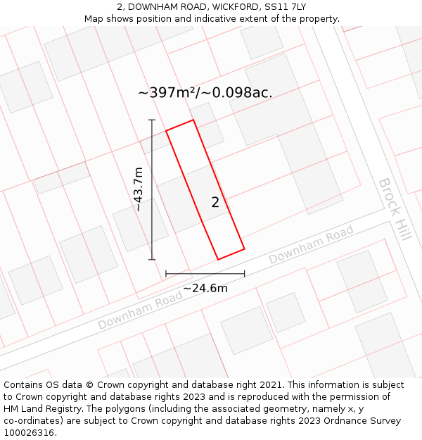 2, DOWNHAM ROAD, WICKFORD, SS11 7LY: Plot and title map