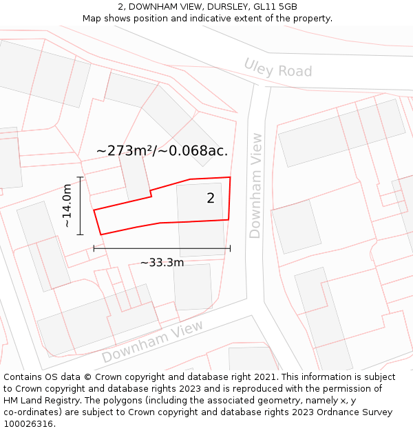 2, DOWNHAM VIEW, DURSLEY, GL11 5GB: Plot and title map