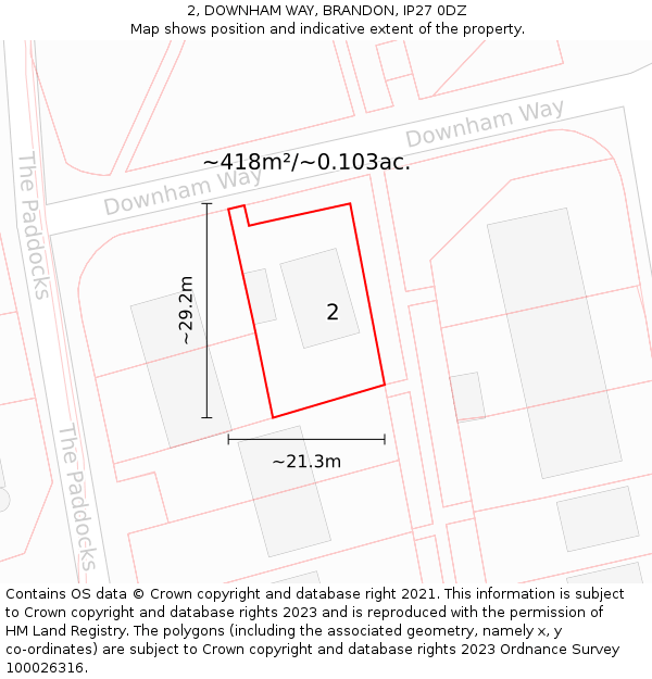 2, DOWNHAM WAY, BRANDON, IP27 0DZ: Plot and title map