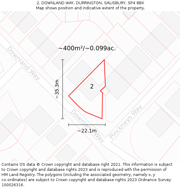 2, DOWNLAND WAY, DURRINGTON, SALISBURY, SP4 8BX: Plot and title map