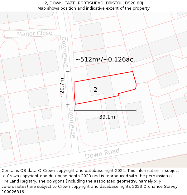 2, DOWNLEAZE, PORTISHEAD, BRISTOL, BS20 8BJ: Plot and title map