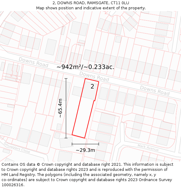 2, DOWNS ROAD, RAMSGATE, CT11 0LU: Plot and title map