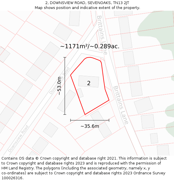 2, DOWNSVIEW ROAD, SEVENOAKS, TN13 2JT: Plot and title map