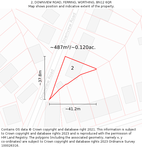 2, DOWNVIEW ROAD, FERRING, WORTHING, BN12 6QR: Plot and title map