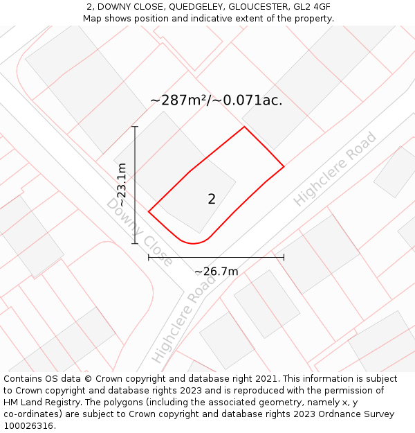 2, DOWNY CLOSE, QUEDGELEY, GLOUCESTER, GL2 4GF: Plot and title map