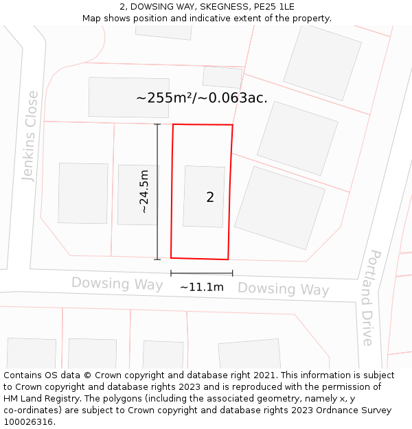 2, DOWSING WAY, SKEGNESS, PE25 1LE: Plot and title map