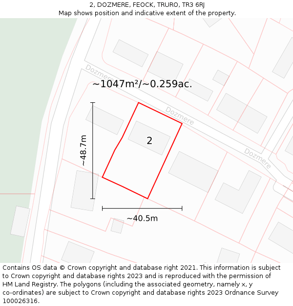 2, DOZMERE, FEOCK, TRURO, TR3 6RJ: Plot and title map