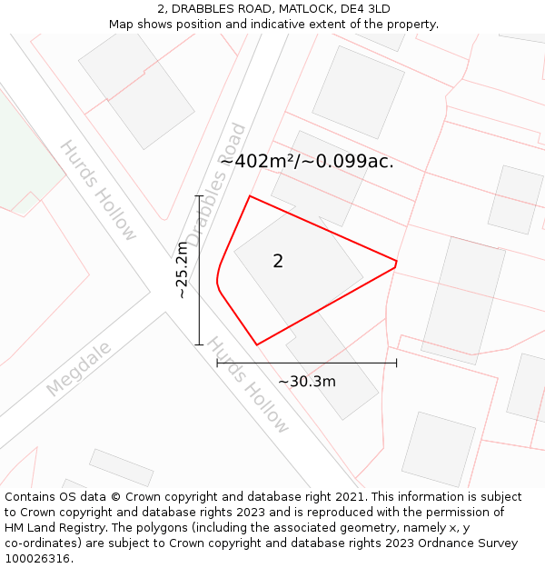 2, DRABBLES ROAD, MATLOCK, DE4 3LD: Plot and title map