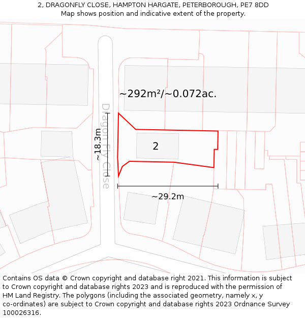 2, DRAGONFLY CLOSE, HAMPTON HARGATE, PETERBOROUGH, PE7 8DD: Plot and title map
