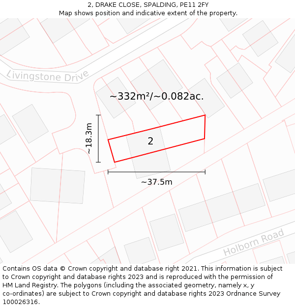 2, DRAKE CLOSE, SPALDING, PE11 2FY: Plot and title map