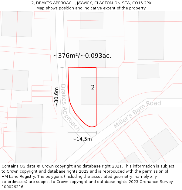 2, DRAKES APPROACH, JAYWICK, CLACTON-ON-SEA, CO15 2PX: Plot and title map