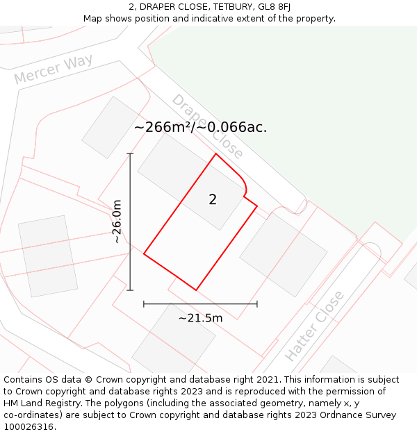 2, DRAPER CLOSE, TETBURY, GL8 8FJ: Plot and title map