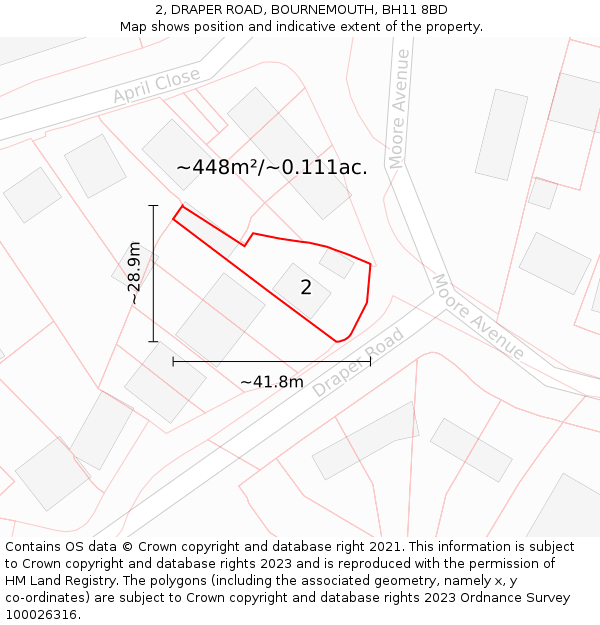 2, DRAPER ROAD, BOURNEMOUTH, BH11 8BD: Plot and title map