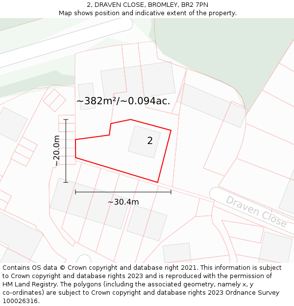 2, DRAVEN CLOSE, BROMLEY, BR2 7PN: Plot and title map