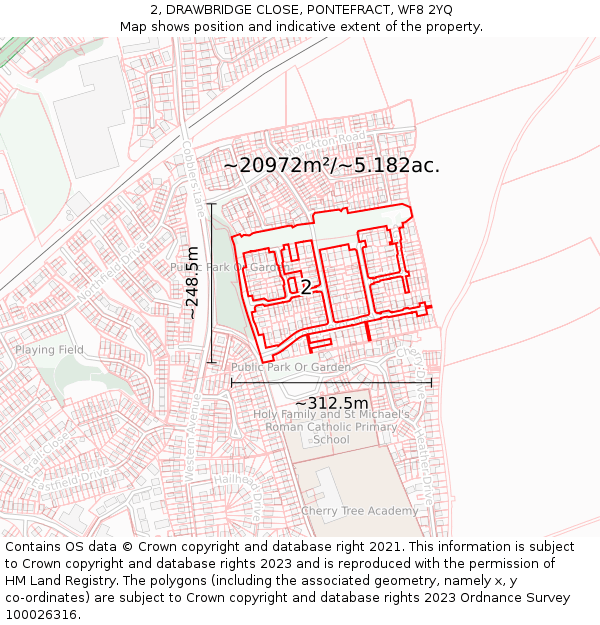 2, DRAWBRIDGE CLOSE, PONTEFRACT, WF8 2YQ: Plot and title map