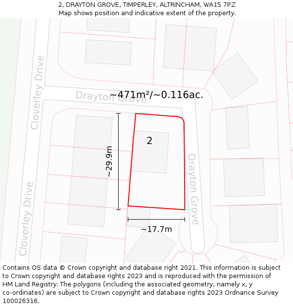 2, DRAYTON GROVE, TIMPERLEY, ALTRINCHAM, WA15 7PZ: Plot and title map