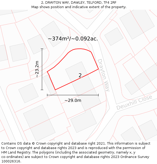 2, DRAYTON WAY, DAWLEY, TELFORD, TF4 2RF: Plot and title map