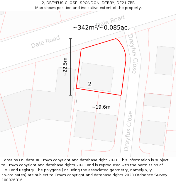 2, DREYFUS CLOSE, SPONDON, DERBY, DE21 7RR: Plot and title map