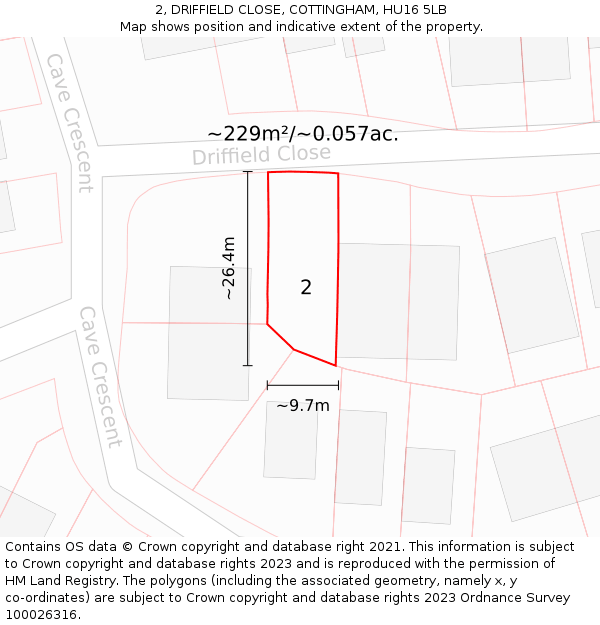 2, DRIFFIELD CLOSE, COTTINGHAM, HU16 5LB: Plot and title map