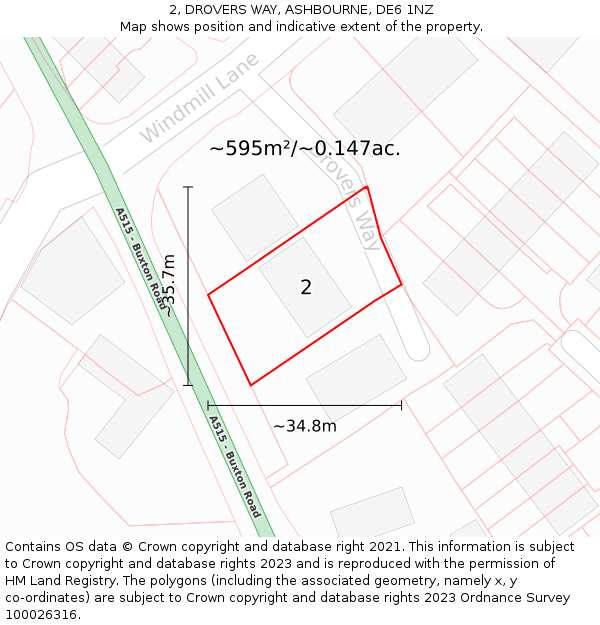 2, DROVERS WAY, ASHBOURNE, DE6 1NZ: Plot and title map