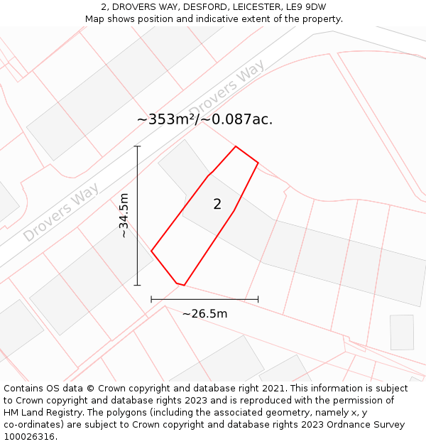 2, DROVERS WAY, DESFORD, LEICESTER, LE9 9DW: Plot and title map