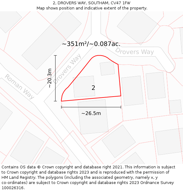 2, DROVERS WAY, SOUTHAM, CV47 1FW: Plot and title map