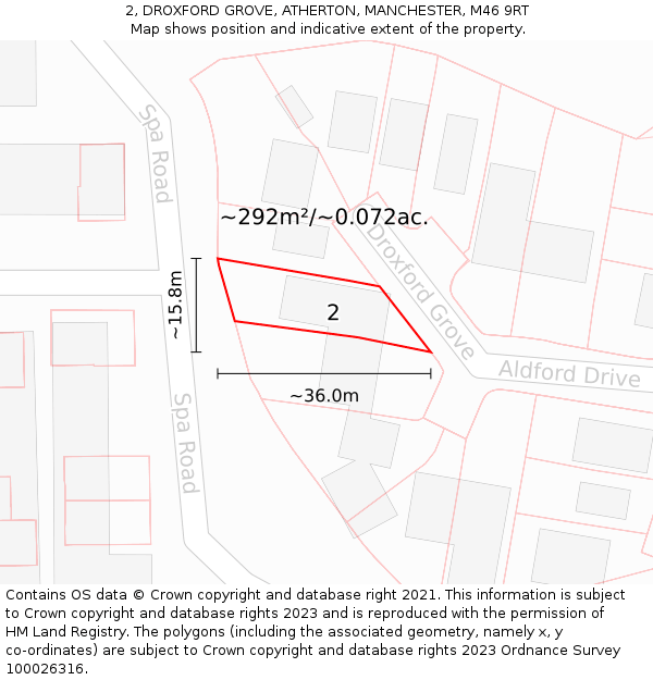 2, DROXFORD GROVE, ATHERTON, MANCHESTER, M46 9RT: Plot and title map