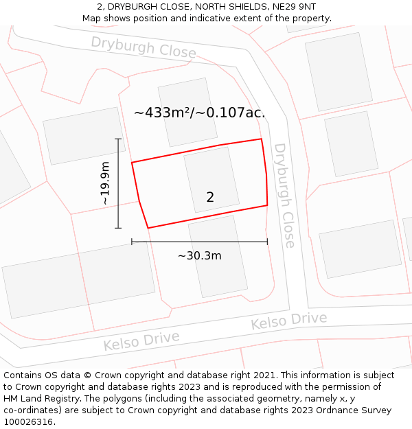 2, DRYBURGH CLOSE, NORTH SHIELDS, NE29 9NT: Plot and title map