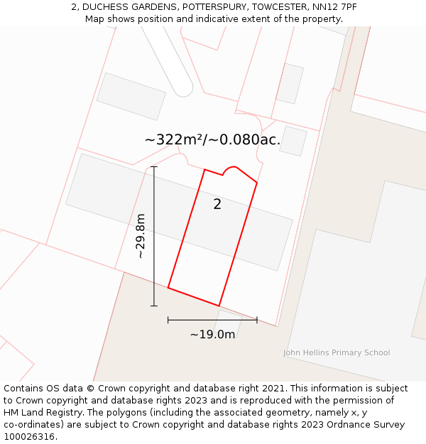 2, DUCHESS GARDENS, POTTERSPURY, TOWCESTER, NN12 7PF: Plot and title map