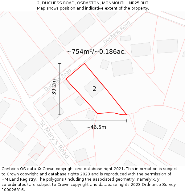 2, DUCHESS ROAD, OSBASTON, MONMOUTH, NP25 3HT: Plot and title map