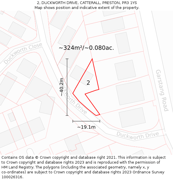2, DUCKWORTH DRIVE, CATTERALL, PRESTON, PR3 1YS: Plot and title map