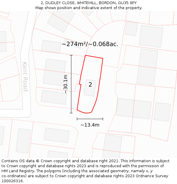 2, DUDLEY CLOSE, WHITEHILL, BORDON, GU35 9PY: Plot and title map