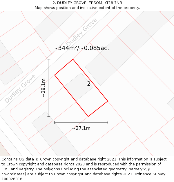 2, DUDLEY GROVE, EPSOM, KT18 7NB: Plot and title map