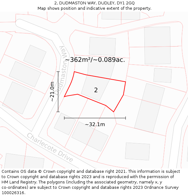 2, DUDMASTON WAY, DUDLEY, DY1 2GQ: Plot and title map